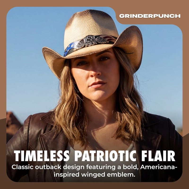 grinderPUNCH Western Outback Cowboy Hat Men's Women's Style Classic Straw Western Cowgirl Hat - Image 2